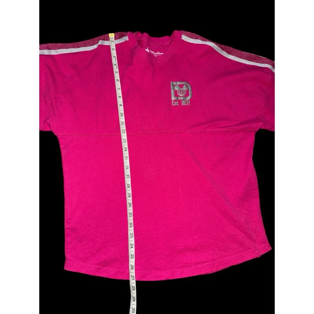 Disney Parks Walt Disney World Spirit Jersey Shirt Hot Pink Silver Glitter sz M - Picture 9 of 10